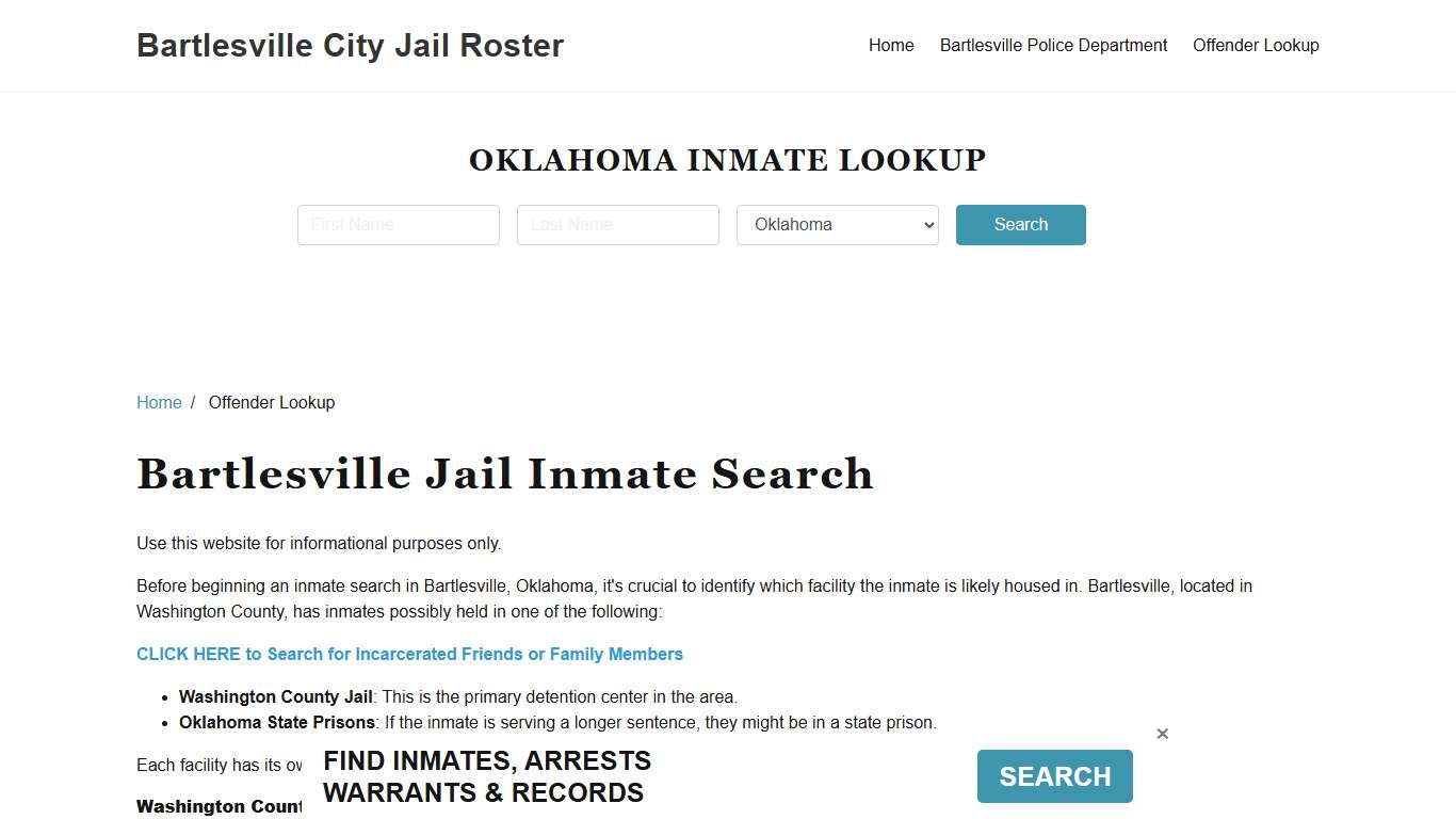 Bartlesville, OK Detainee Lookup